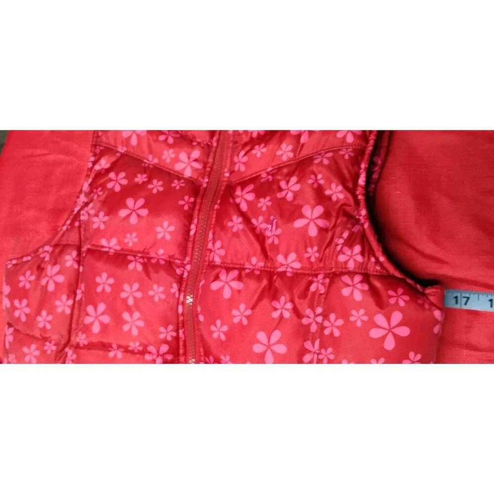 Old Navy Girls Puffy Vest Flowers Size X Large Red